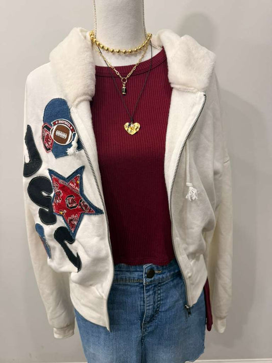 White USC zip Hoodie