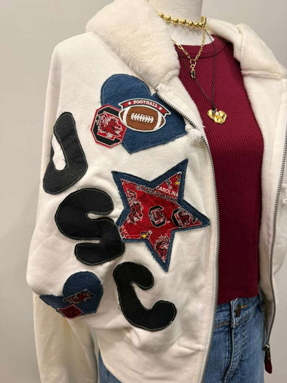 White USC zip Hoodie